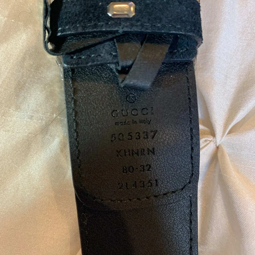 Gucci Black Suede/Leather Dionysus Logo Belt sz 80(32)